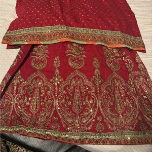 Ethnic Indian Wear Red and Gold Lehenga